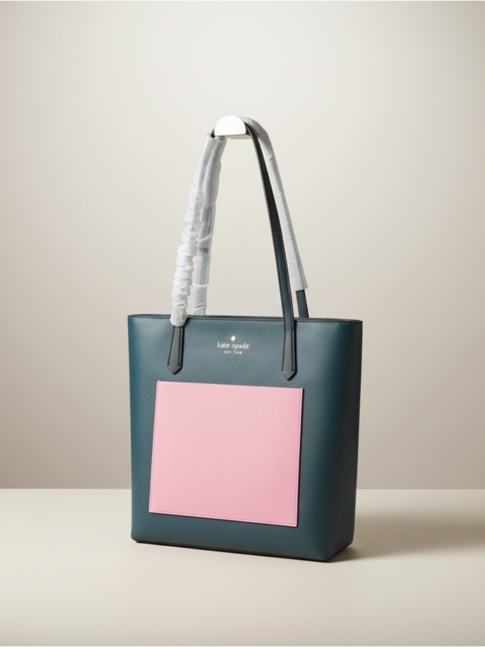 Kate Spade Colorblock Tote NWT Green Pink Leather Zip - Picture 14 of 16